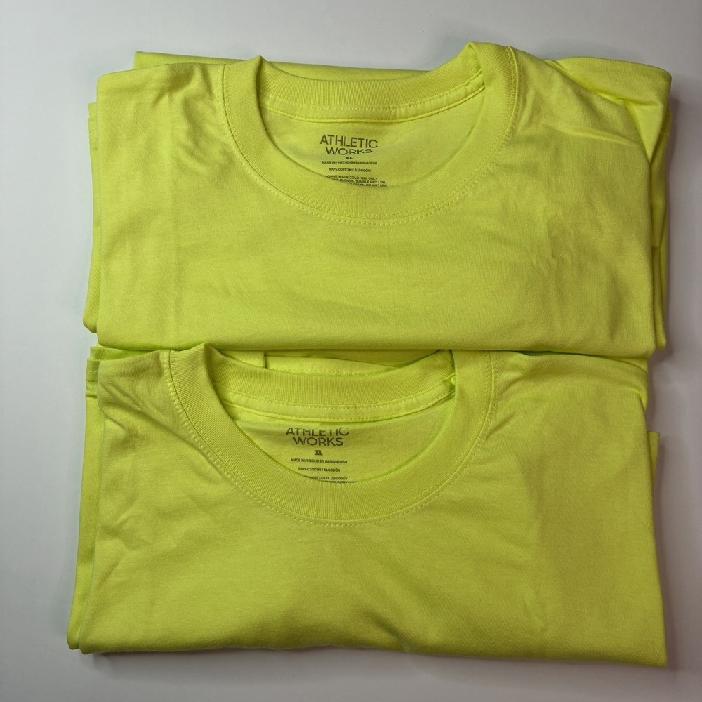 2 Athletic Works T-Shirts Men's Size XL Cotton Lime Tee Short Sleeves Loose Fit